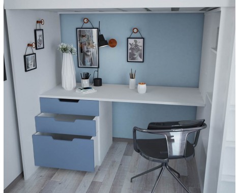  Кровать-чердак с письменным столом и шкафом Polini kids Simple синий