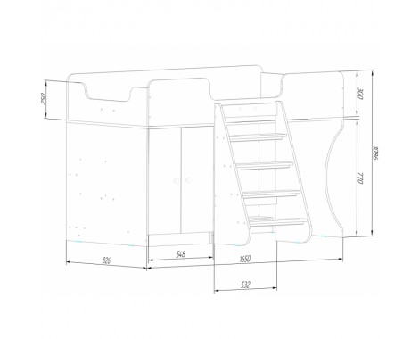 Кровать-чердак с шкафом Капризун-9 Р441 млечный дуб