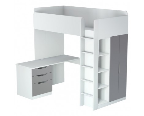  Кровать-чердак с письменным столом и шкафом Polini kids Simple серый